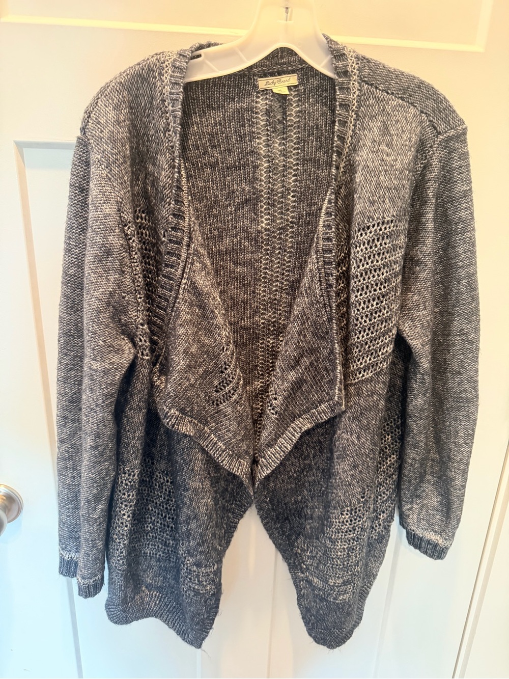 Lucky Brand XL Marled Waterfall Cardigan Black Gray Boho Cotton Knit
